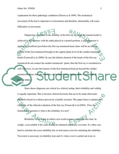 The Reliability of the Clinical Assessment of the First Ray