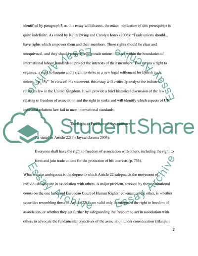 The Current Legal Arrangement for UK Trade Unions