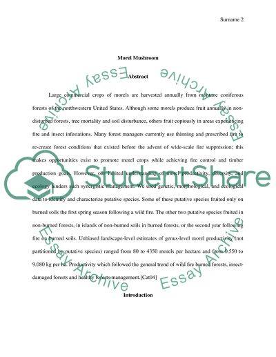 The Habitat and Productivity of the Morel Mushroom