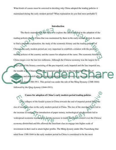 Causes for adoption of Chinas early modern period trading policies