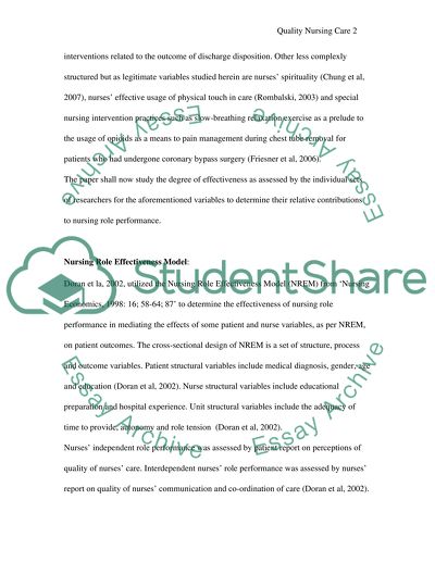 Nursing sensitive outcomes