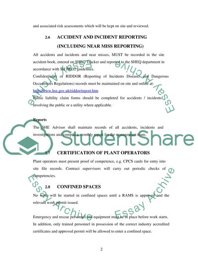 Health and safety management plan