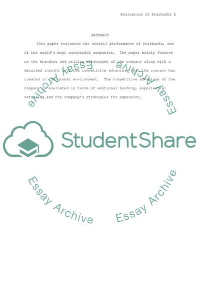 Evaluation of Starbucks in global environment