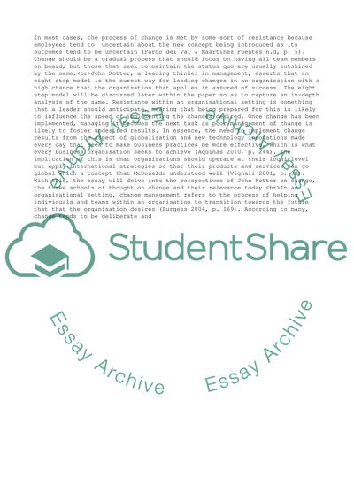 Change Management of Schools of Thought