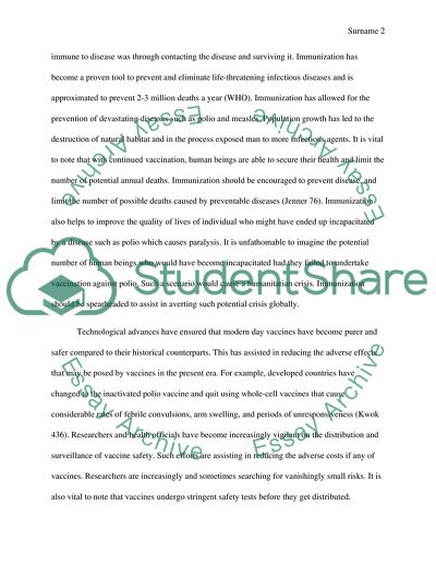 Is It Right to Utilize Immunization in the Prevention of Diseases and Infections