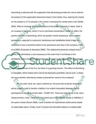 Advertising and Sustained Fair Value: The Capitalisation of Brand Intangibles