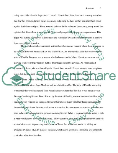 How Islamic law and American law deals with various aspects of the human life