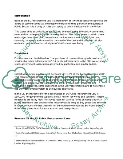 The European Union Public Procurement Laws - Background and Underlying Principles