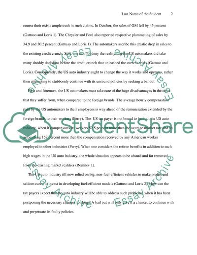 Should the US Taxpayer Bail Out the US Automobile Industry