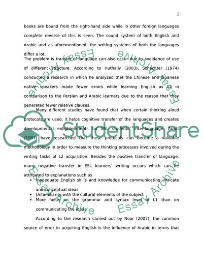 An Investigation of the First language - Second Language Transfer