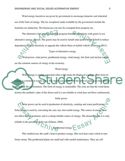 Engineering and Social Issues Alternative Energy