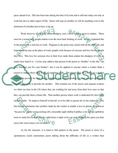 Analysis of Philip Levines Poem What Work Is