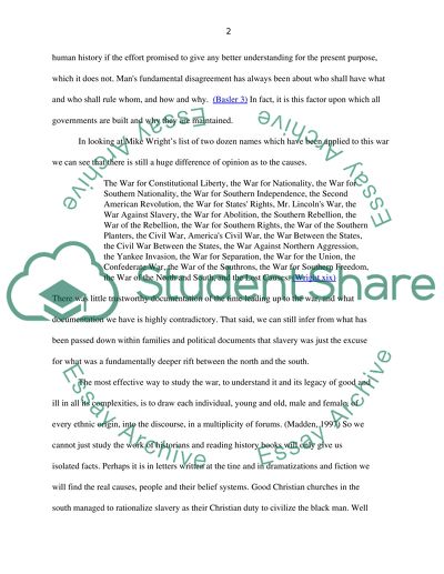 Causes and Excuses for the United States Civil War