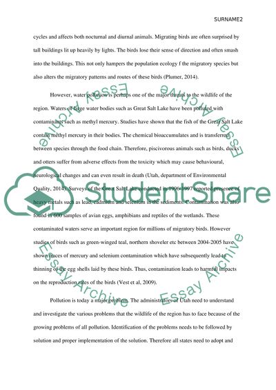 Pollution in utah and its affect on wild life