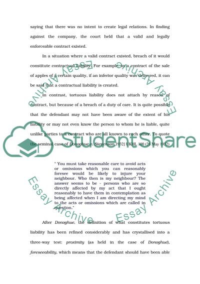 The nature of general tortious liability comparing and contrasting to contractual liability