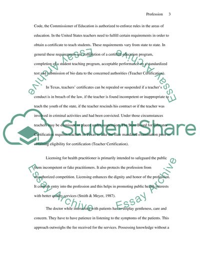 Ethic Codes of a Profession in the State of Texas