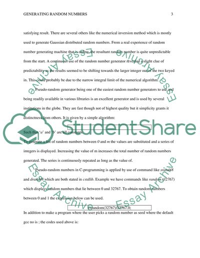 Random Numbers Generation