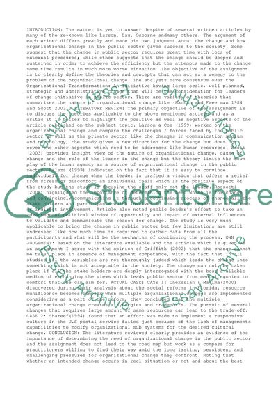 Managing & Leading Change: Organizational Change in the Public Sector