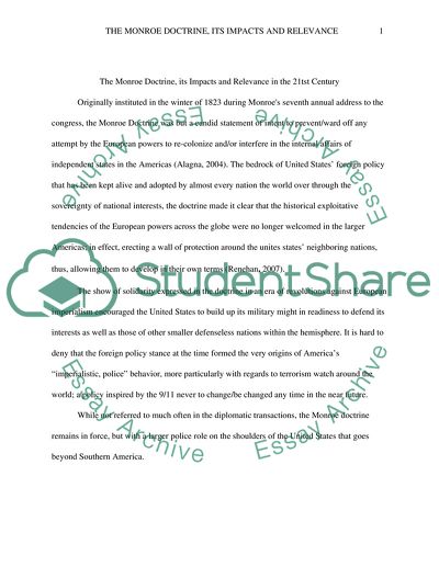 The Monroe Doctrine, Its Impacts and Relevance in the 21st Century