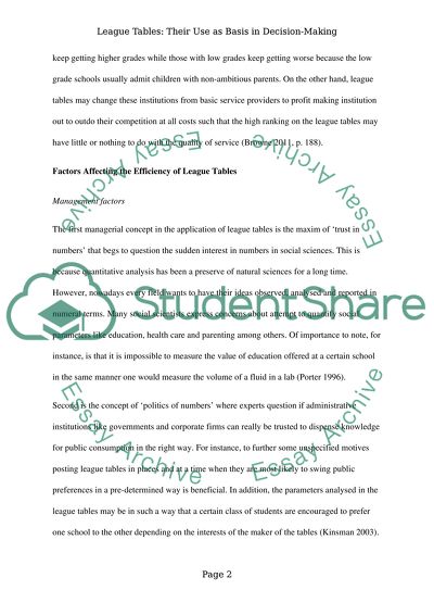 Use of League Tables in Decision-Making