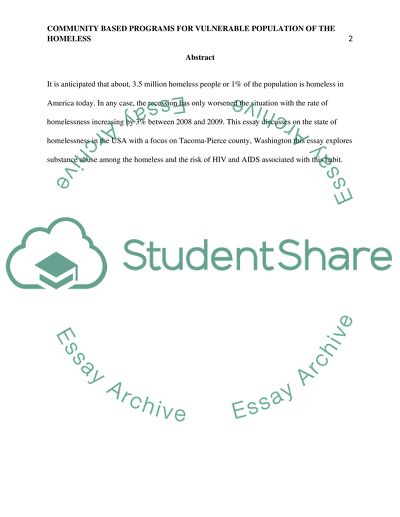 Community-Based Programs for Vulnerable Population of the Homeless