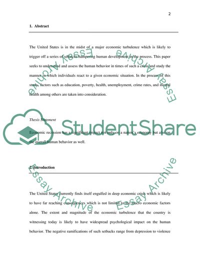 Economic Recession and Human Behavior