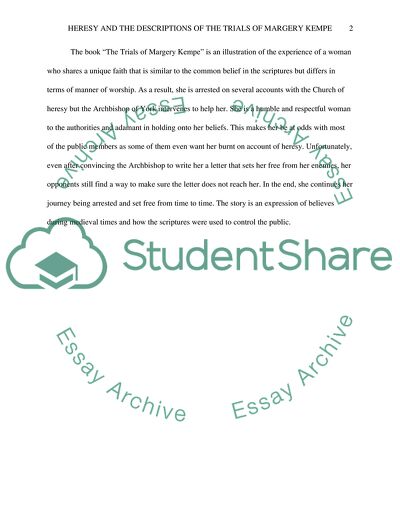 Definitions of Heresy and the Descriptions of the Trial of Margery Kempe