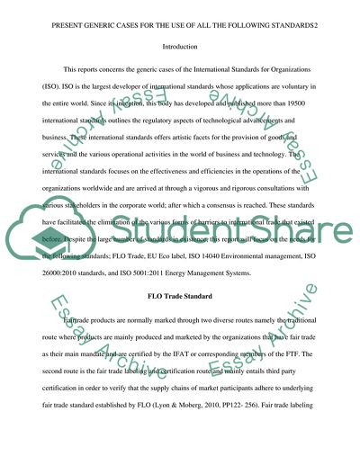 Present Generic Cases for the Use of the International Trade Standards