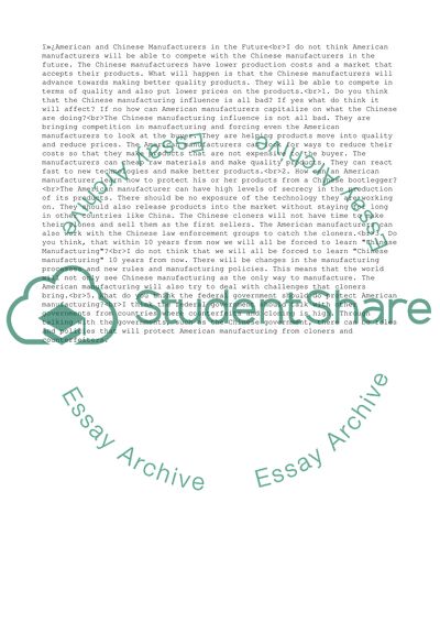 American and Chinese Manufacturers in the Future