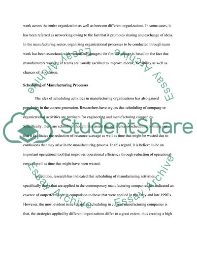 Economics, Quality And Organisation of the Manufacturing Process