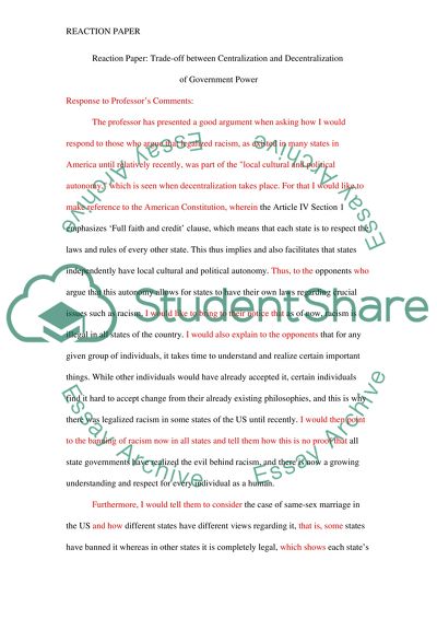 A Trade-off between Centralization and Decentralization of Government Power