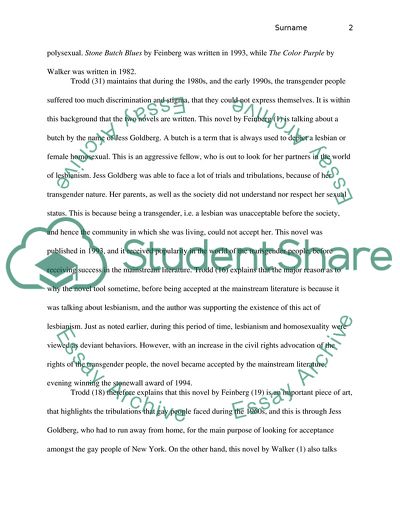 Concept of Transgender Depicted in ColorPurple, and Stone Butch Blues