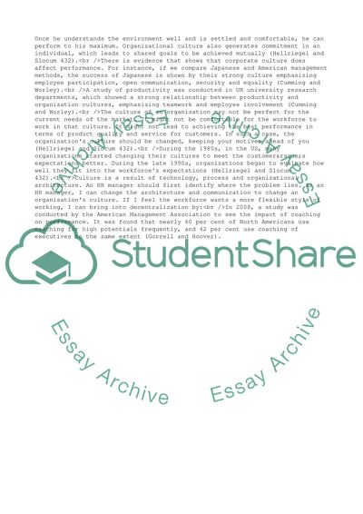 Impact of Culture on the Achievement of Performance