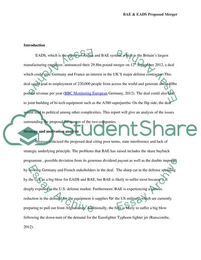 BAE and EADS Proposed Merger