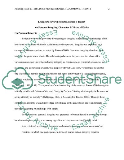 Robert Solomons Theory on Personal Integrity