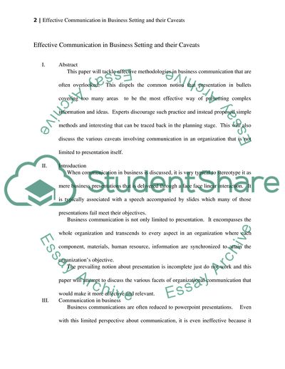 Effective Communication in Business Setting and Their Caveats