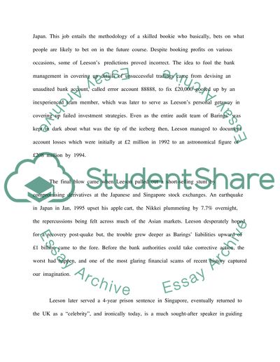 Operational Risk Failure of Barings Bank
