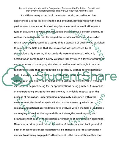 The Evolution, Growth and Development between Regional versus National Accreditation