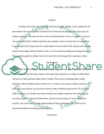 College- Is It Worth It By Ronald Shipley