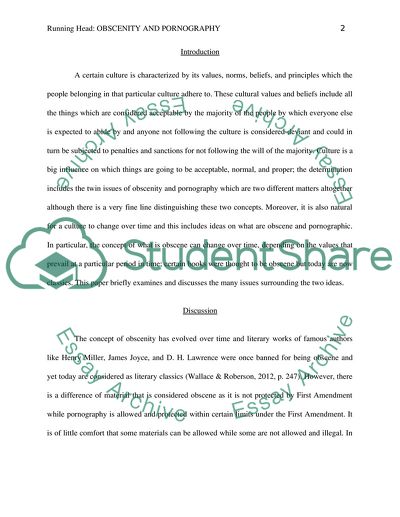 Cultural Issues of Obscenity and Pornography