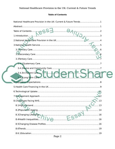 National Healthcare Provision in the UK: Current and Future Trends