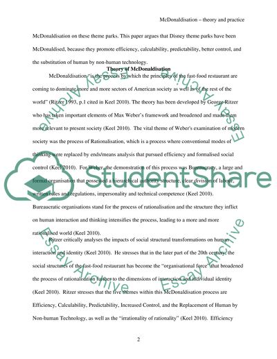 McDonaldisation of Disney Theme Parks