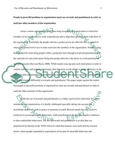 Use of Rewards and Punishment as Motivations