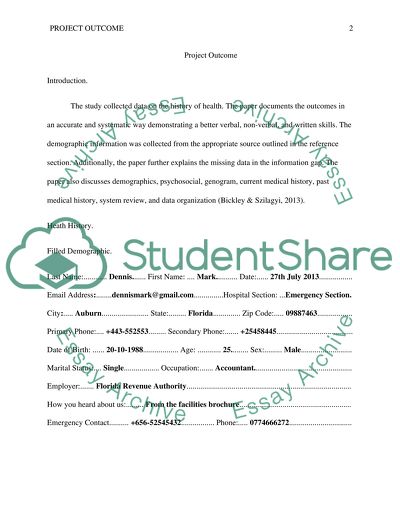 Project Outcome: the History of Health