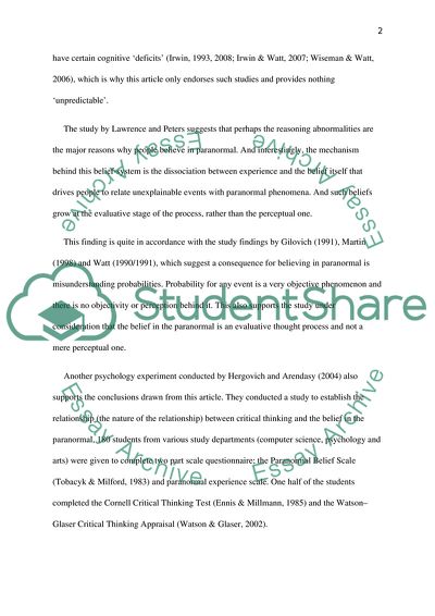 Reasoning In Believers in the Paranormal