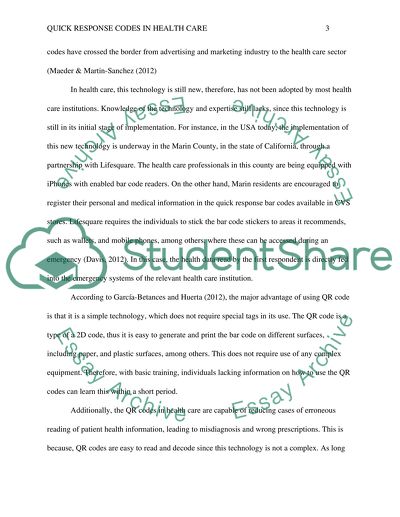 Use of Quick Response Codes in Health Care