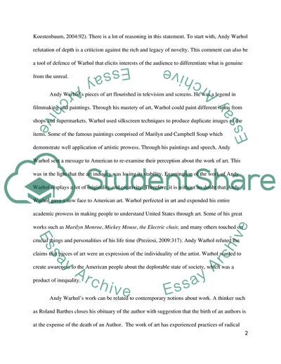 Warhol - Contemporary Notion of Authenticity and Authorship