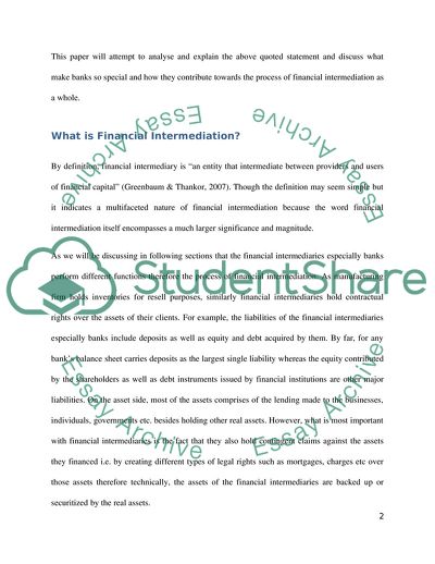 Banks as a Kind of Financial Intermediary