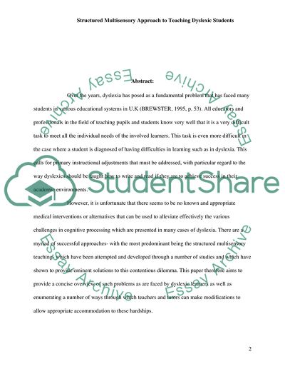 Structured Multisensory Approach to Teaching Dyslexic Students