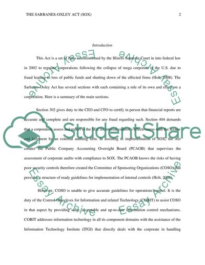 Sarbanes-Oxley Act Article Analysis